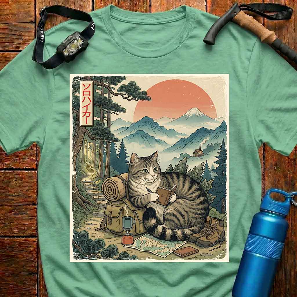 Japanese Cat Adventurer Hiking T-shirt