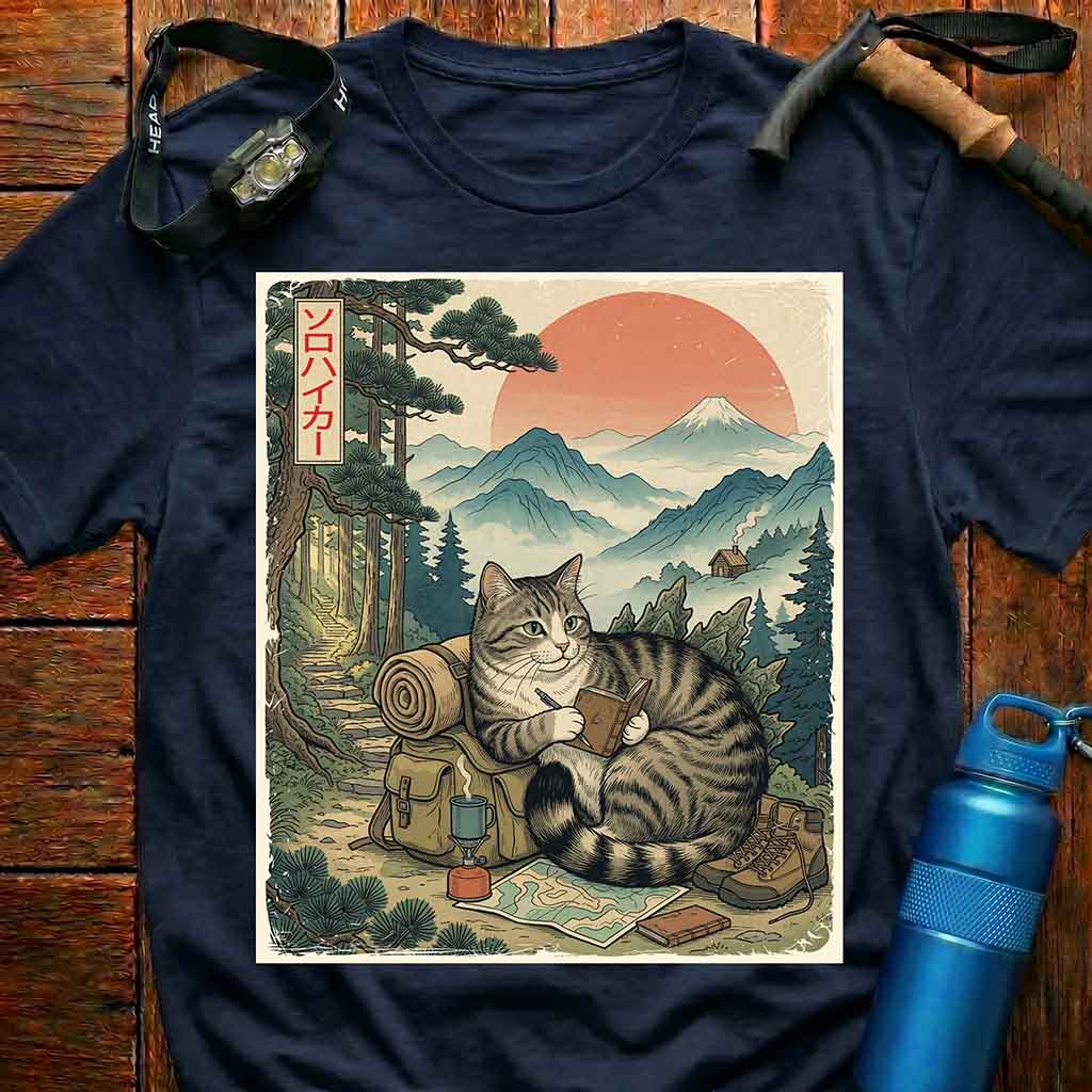 Japanese Cat Adventurer Hiking T-shirt