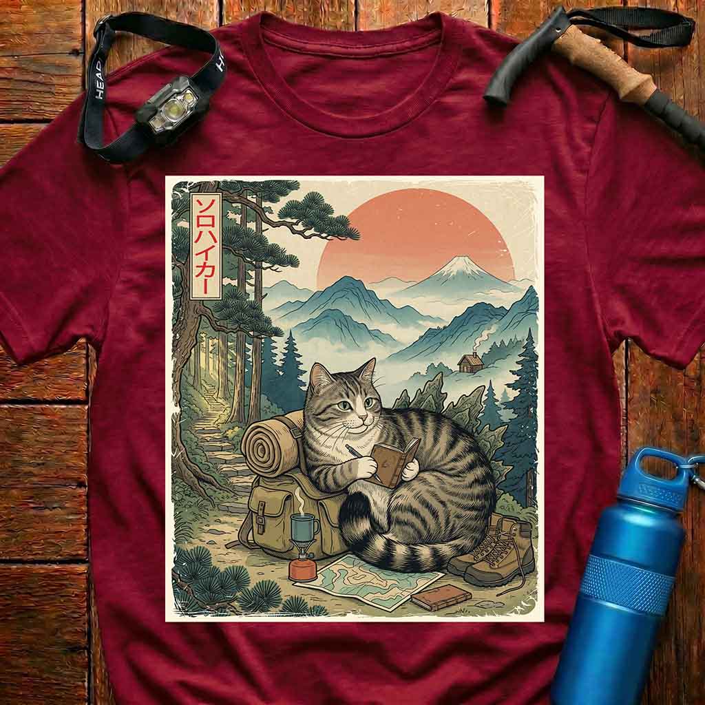 Japanese Cat Adventurer Hiking T-shirt