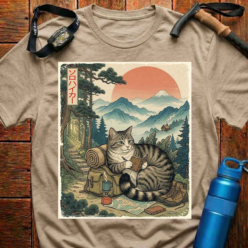 Japanese Cat Adventurer Hiking T-shirt