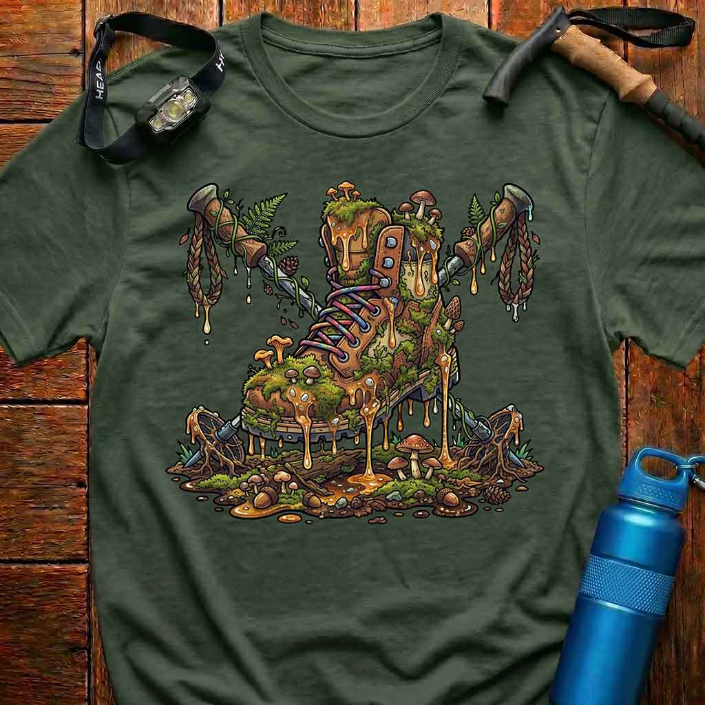 Mossy Boot and Mushrooms T-shirt