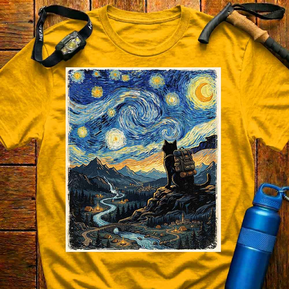 Van Gogh Style Hiking Cat T-Shirt