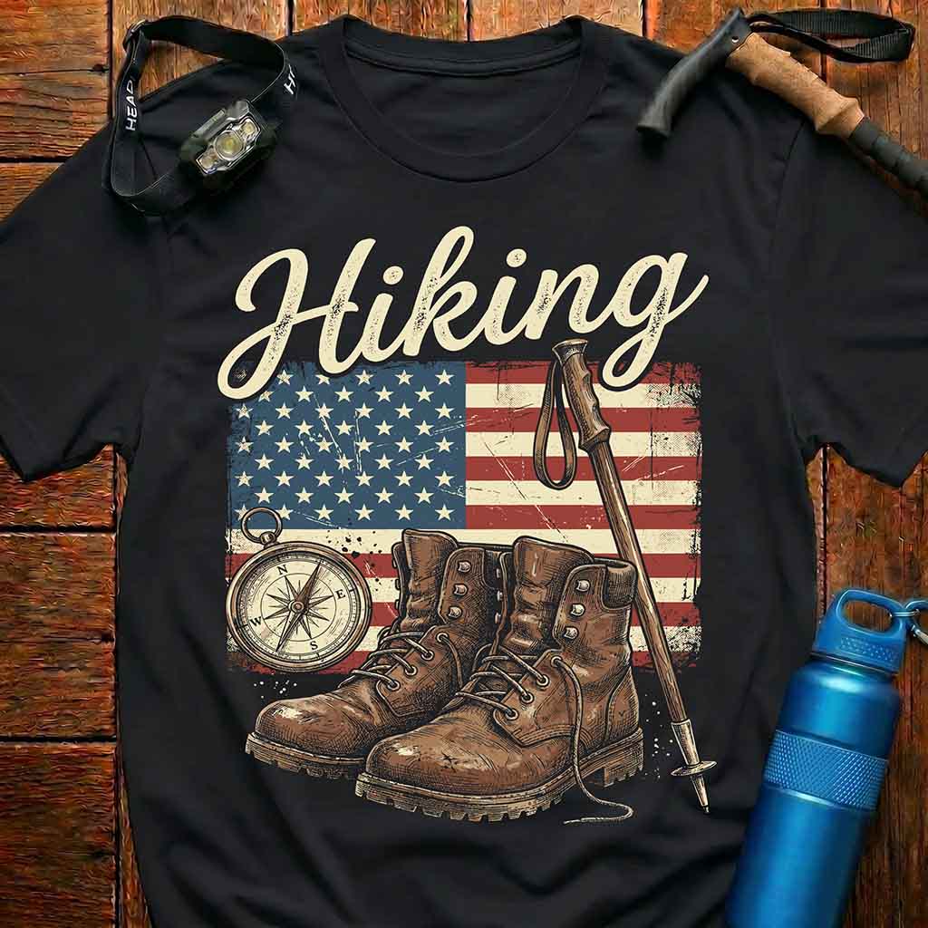 Vintage American Flag Hiking T-Shirt