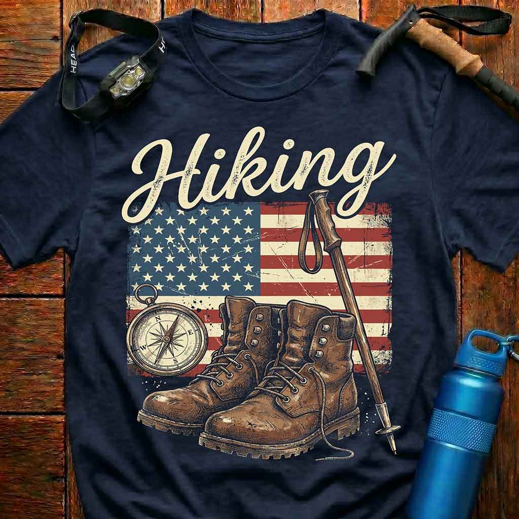 Vintage American Flag Hiking T-Shirt