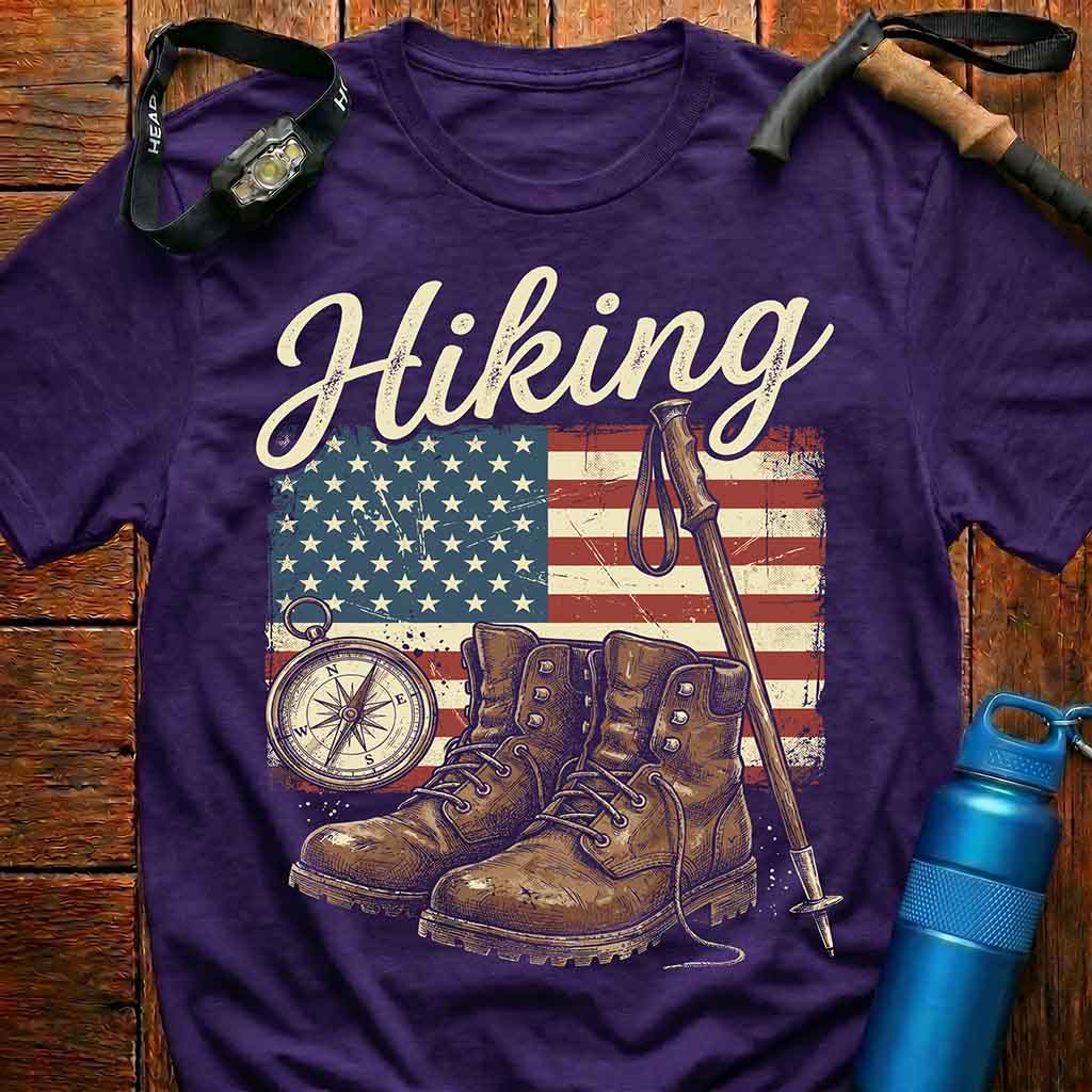 Vintage American Flag Hiking T-Shirt