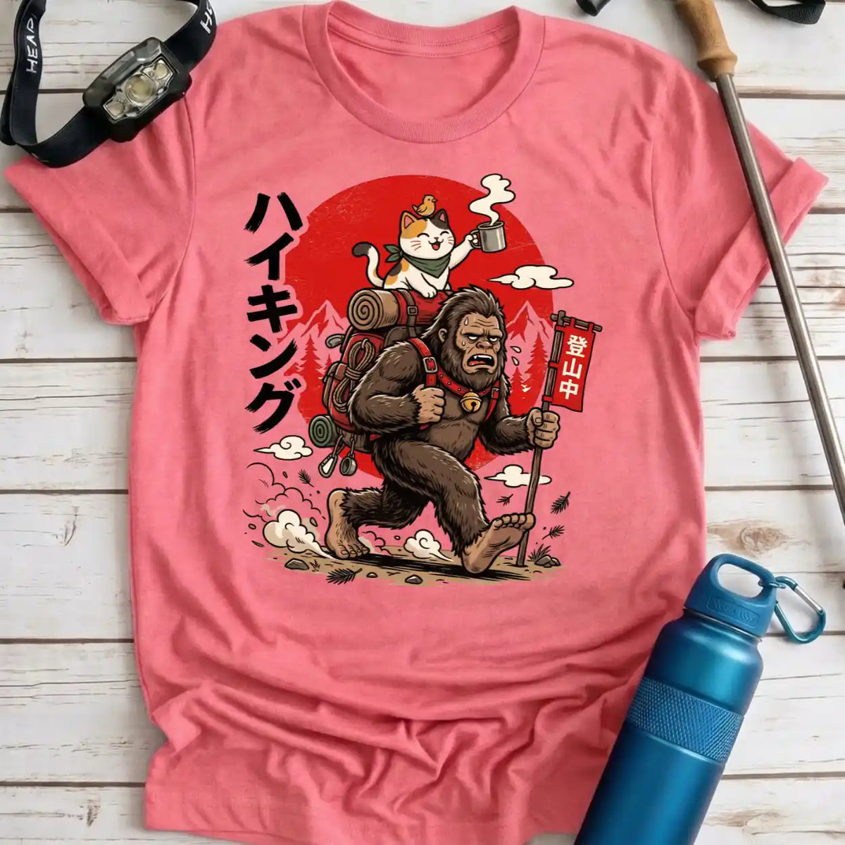Bigfoot and Cat Hiking Tee