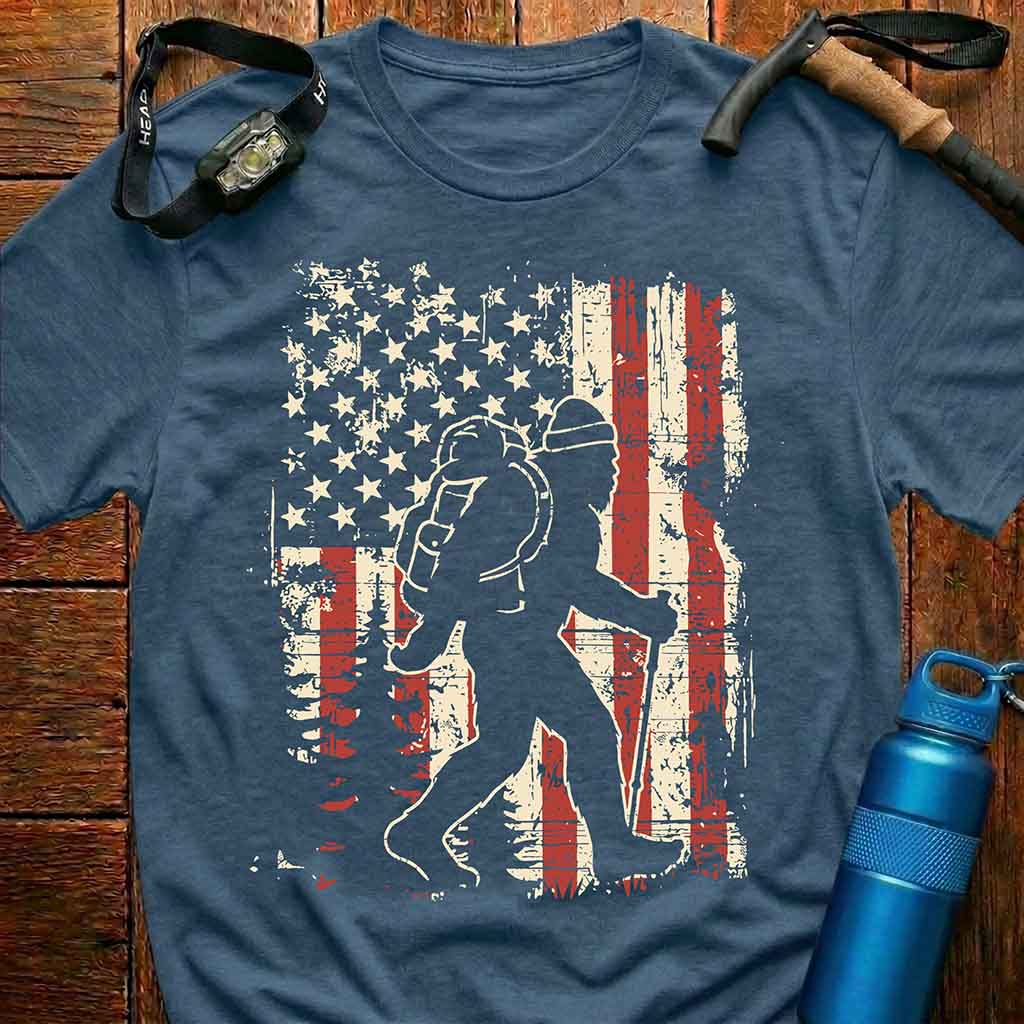 American Bigfoot Hiking Flag T-Shirt