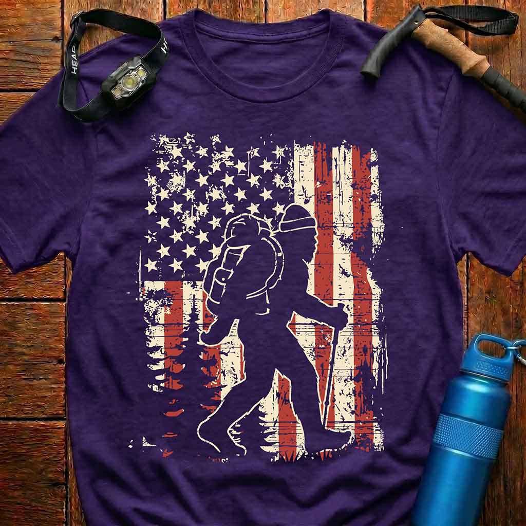 American Bigfoot Hiking Flag T-Shirt